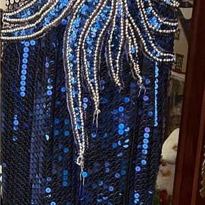Royal Blue & Silver Sequin Evening Gown